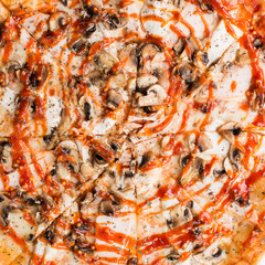 Italian pizza with mushrooms, ham and cheese.