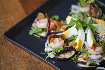 Thai spicy seafood salad with Shrimp, Thai cuisine Yum Makheua Muang, Yum talay