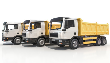 Fototapeta na wymiar Delivery Trucks with Yellow Trailers