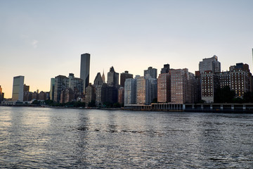Fototapeta na wymiar Manhattan Midtown east skyline with the United Nations building, seen from Roosevelt Island