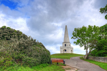 The view of the Killiney Hill Obelisk in Dublin, Ireland.