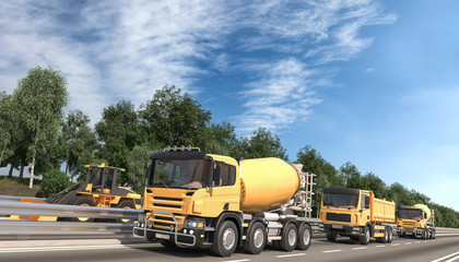 Various Kinds of Construction Machinery on the Road