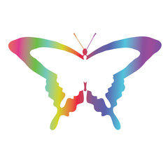 Logo butterfly. Flat vector butterfly. Outline butterfly silhouette. Flat vector silhouette of rainbow butterfly. Rainbow contour of a butterfly on a white background.