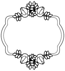 Black and white round frame with stylized roses silhouettes. Vector clip art.
