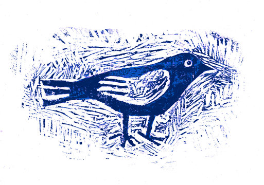 Bird, Linocut, Graphic Illustration, print