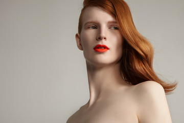 ginger hair model portrait with ideal beauty skin