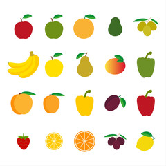Set of fruit and vegetables, colorful vector illustration
