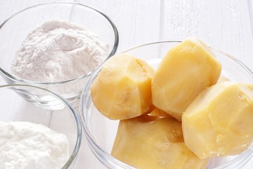Baked Peeled Potatoes and Ingredients