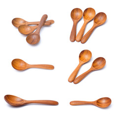 Brown wooden spoon isolated on white background