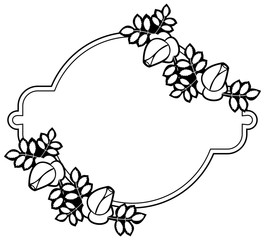 Black and white round frame with stylized roses silhouettes. Vector clip art.