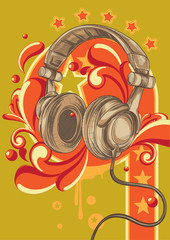 Obraz premium Funky headphones, music design