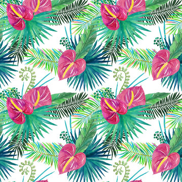 Watercolor Tropical Vibes - Seamless Vector Pattern