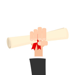 hand with diploma or certificate
