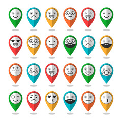 Colored flat icons of emoticons. Smile with a beard, different emotions, moods. Vector