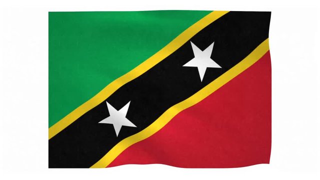 Flag of Saint Kitts and Nevis waving on white background