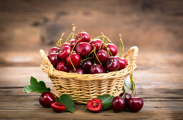 Fresh cherries in the basket