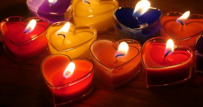 4k Candles burning in the night,heart shape,Merry Christmas And Happy New Year.