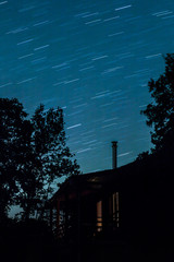 Startrail above house silhouette