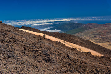 Desert Lonely Road Landscape in Volcan Teide National Park, Tenerife, Canary Island, Spain