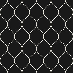Fototapeta premium Vector seamless pattern, thin vertical wavy lines. Texture of mesh, fishnet, lace, weaving, smooth grid. Subtle dark monochrome geometric background. Design for prints, decor, fabric, covers, textile