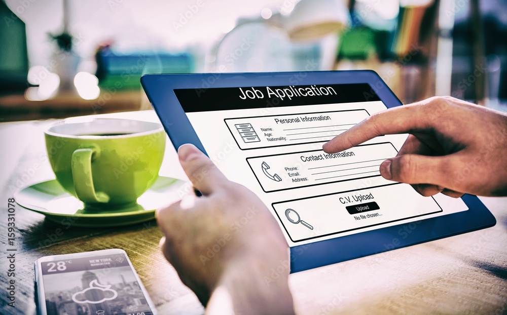 Poster composite image of digitally generated image of job application