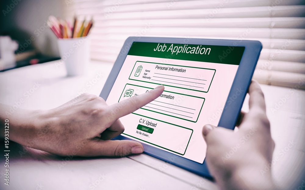 Poster composite image of digitally generated image of job application