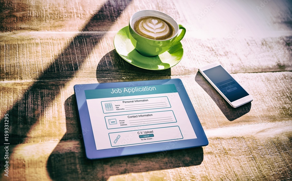 Poster composite image of digitally generated image of job application