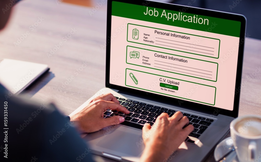 Poster composite image of digitally generated image of job application