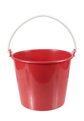 empty red plastic household bucket isolated on white background