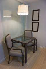 chairs and table in the room