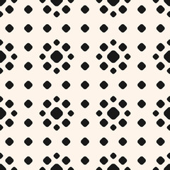 Fototapeta na wymiar Dotted seamless pattern, vector monochrome polka dot texture with different sized circles, stippling floral shapes. Abstract geometric background, repeat tiles. Design for prints, decor, fabric, cloth