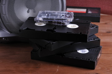 Old videotapes on the table