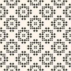 Vector monochrome seamless pattern, floral geometric background with quatrefoil flower silhouettes. Simple abstract texture, repeat tiles. Pastel colors, design element for decoration, fabric, prints