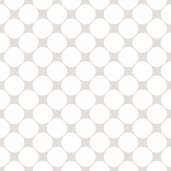 Circles seamless pattern, simple vector geometric texture in soft pastel colors, white & beige. Illustration of perforated surface, mesh. Stylish modern repeat background. Decorative design element 