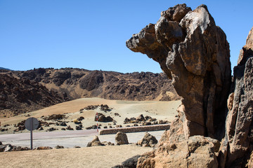 Desert Lonely Road Landscape in Volcan Teide National Park, Tenerife, Canary Island, Spain