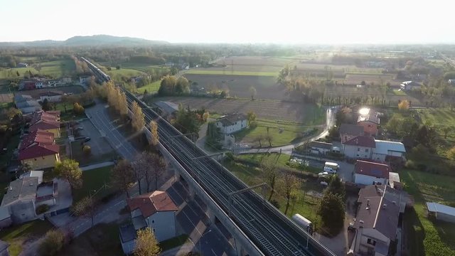 Flight over a town in Northern Italy