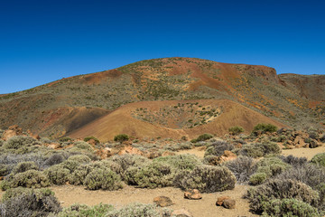 Desert Lonely Road Landscape in Volcan Teide National Park, Tenerife, Canary Island, Spain