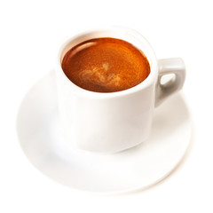 Coffee cup isolated on white background close up. Americano. Coffee cup of cappuccino with brown foam