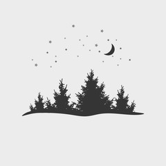 Background with fir-trees, stars and moon