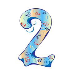 number 27. Arabic numeral 2 for festive decoration in blue and beige tones