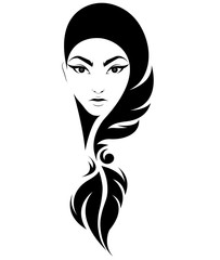 women long hair style icon, logo women on white background
