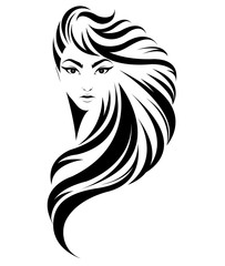 women long hair style icon, logo women on white background