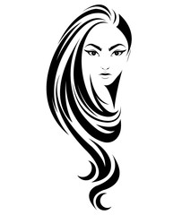 women long hair style icon, logo women on white background