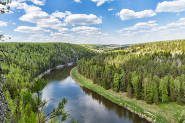 Fototapeta na wymiar Ural Summer landscape. The Chusovaya river in summer Sunny day. Russia. Ural
