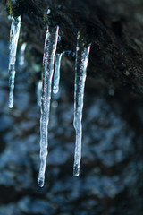 ice shapes and forms on cold winter morning