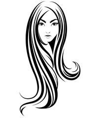 women long hair style icon, logo women on white background