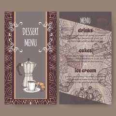 Color dessert menu card templates based on hand drawn sketch