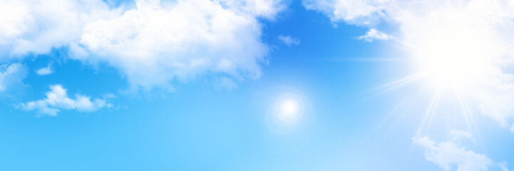 blue sky with clouds and sun - backround - obrazy, fototapety, plakaty