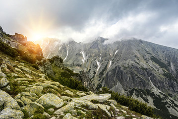Mountain landscape on a cloudy day with rain clouds. Tatra Mountains.