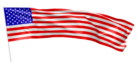 Long flag of United States of America with flagpole